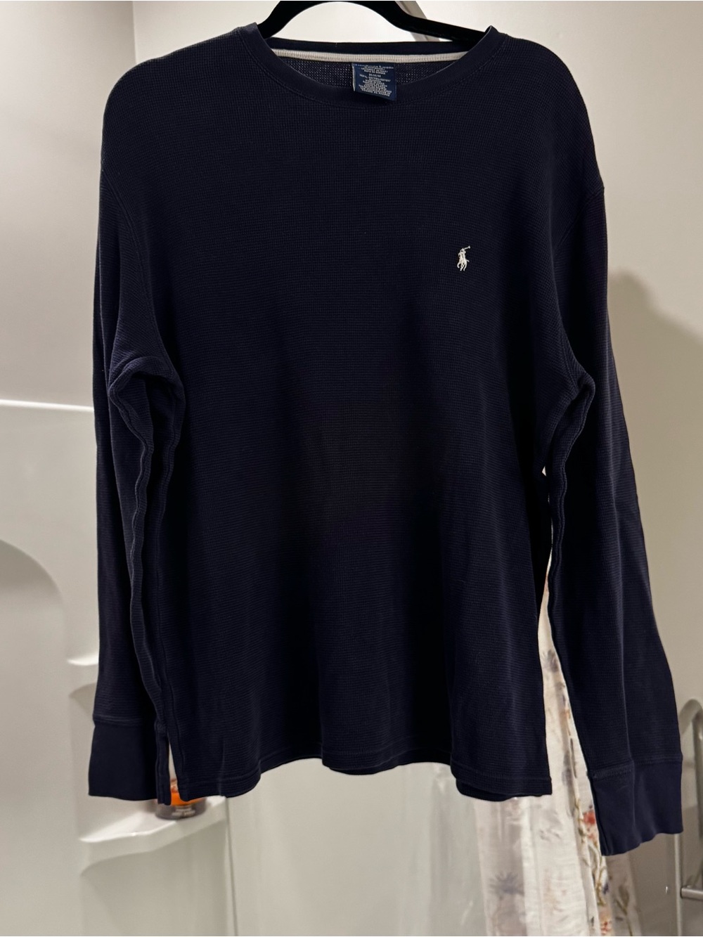 Polo Ralph Lauren Men's Navy Blue Waffle Knit Long Sleeve Sleep Thermal Shirt M